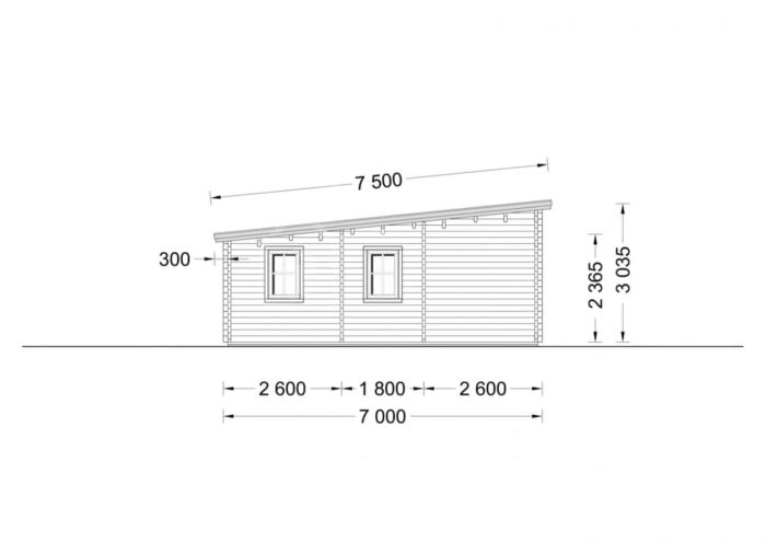 Blockbohlenhaus mit Flachdach UZES (66 mm), 70 m²