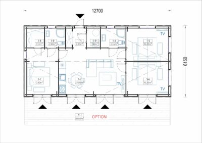 Holzhaus NICOLE M (44 mm + Holzverschalung), 12.7x6.2 m, 78 m²