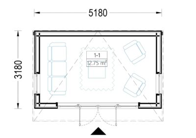 Gartenhaus EVELIN (34 mm + Holzverschalung), 5x3 m, 15 m²