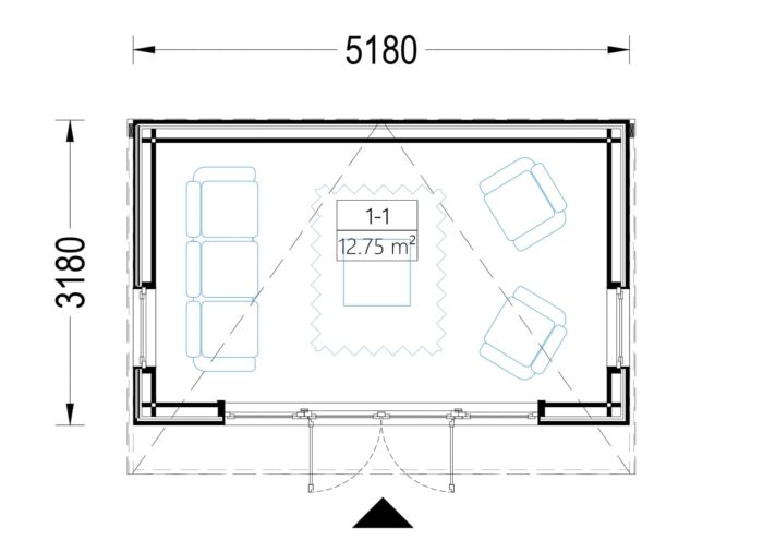 Gartenhaus EVELIN (34 mm + Holzverschalung), 5x3 m, 15 m²