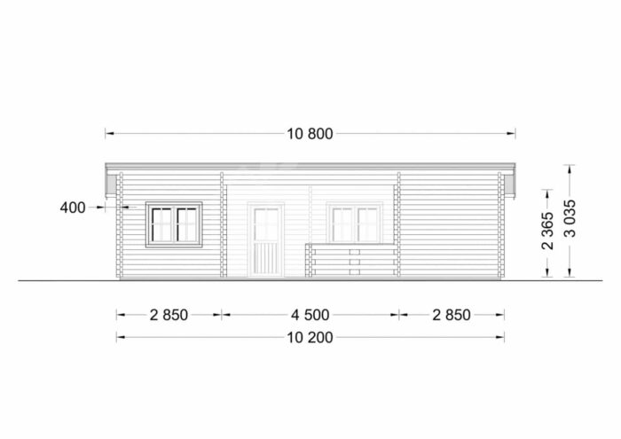 Blockbohlenhaus mit Flachdach UZES (66 mm), 70 m²